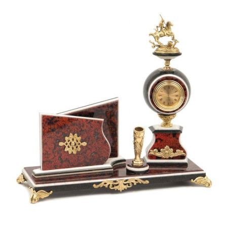 Канцелярский набор с визитницей "Георгий Победоносец" змеевик красный