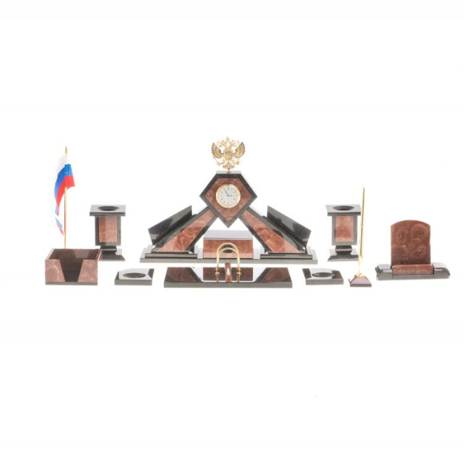 Письменный набор "Герб РФ" камень лемезит