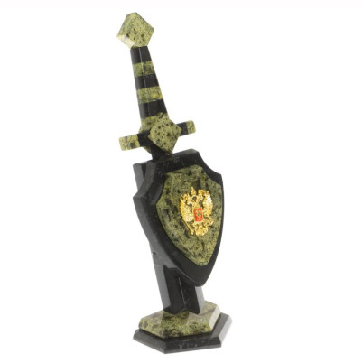 Настольный сувенир &quot;Щит и меч&quot; камень змеевик 10х7х28 см