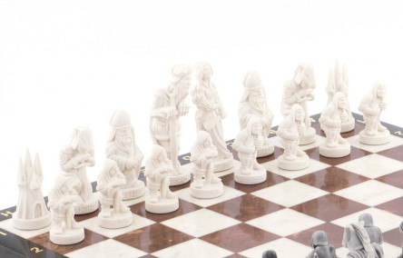 Шахматы с оригинальными фигурами "Средневековье" 40х40 см камень лемезит мрамор