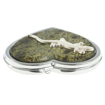 Зеркальце &quot;Сердце&quot; из змеевика с ящерицей цвет серебро