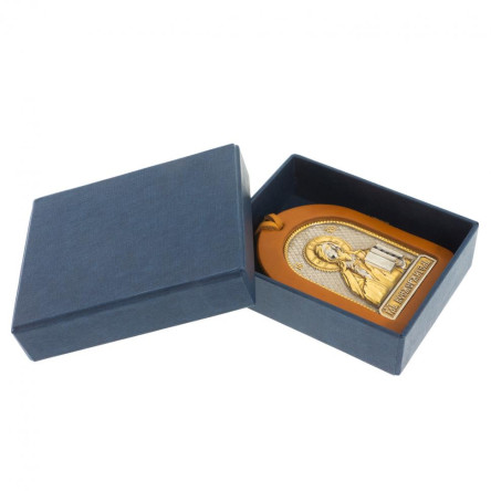 Оберег в машину с иконой "Спаситель" коричневая кожа Златоуст