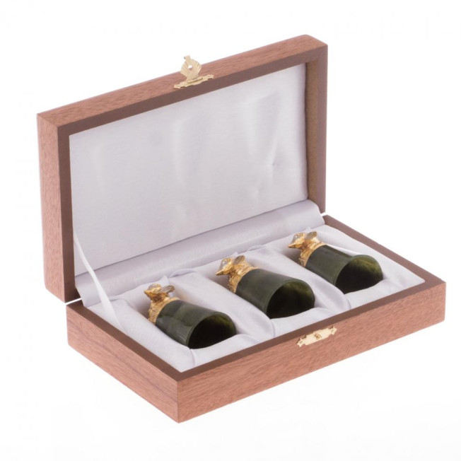 Стопки перевертыши "Осетры" 3 шт камень нефрит бронза Златоуст