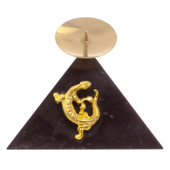 Подсвечник треугольный &quot;Ящерица на горке&quot; круглая из черного змеевика