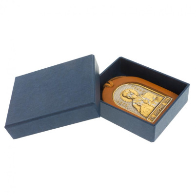 Оберег в машину с иконой "Николай Чудотворец" коричневая кожа Златоуст