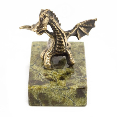 Фигурка из бронзы &quot;Дракончик&quot; на подставке из змеевика